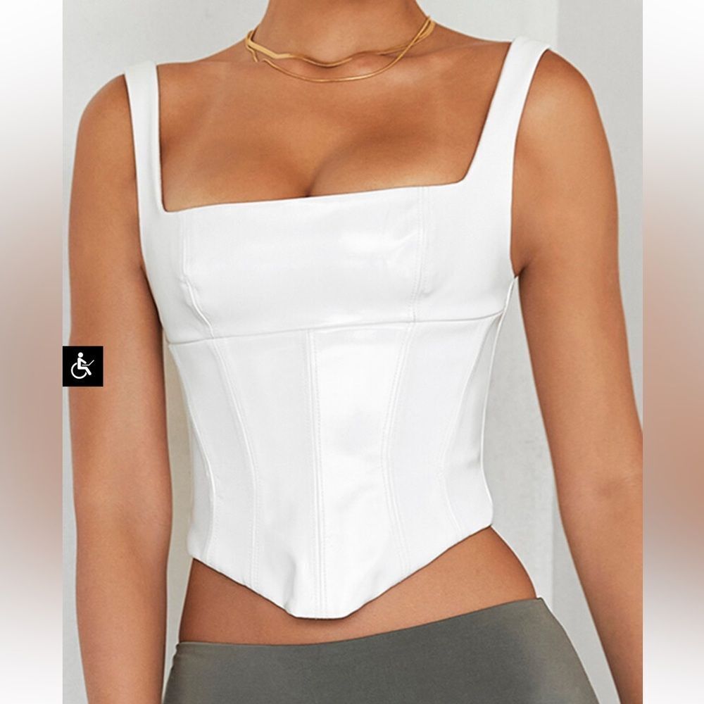 Mistress Rocs Off White Vinyl Corset Size M‎ Square Neck Line